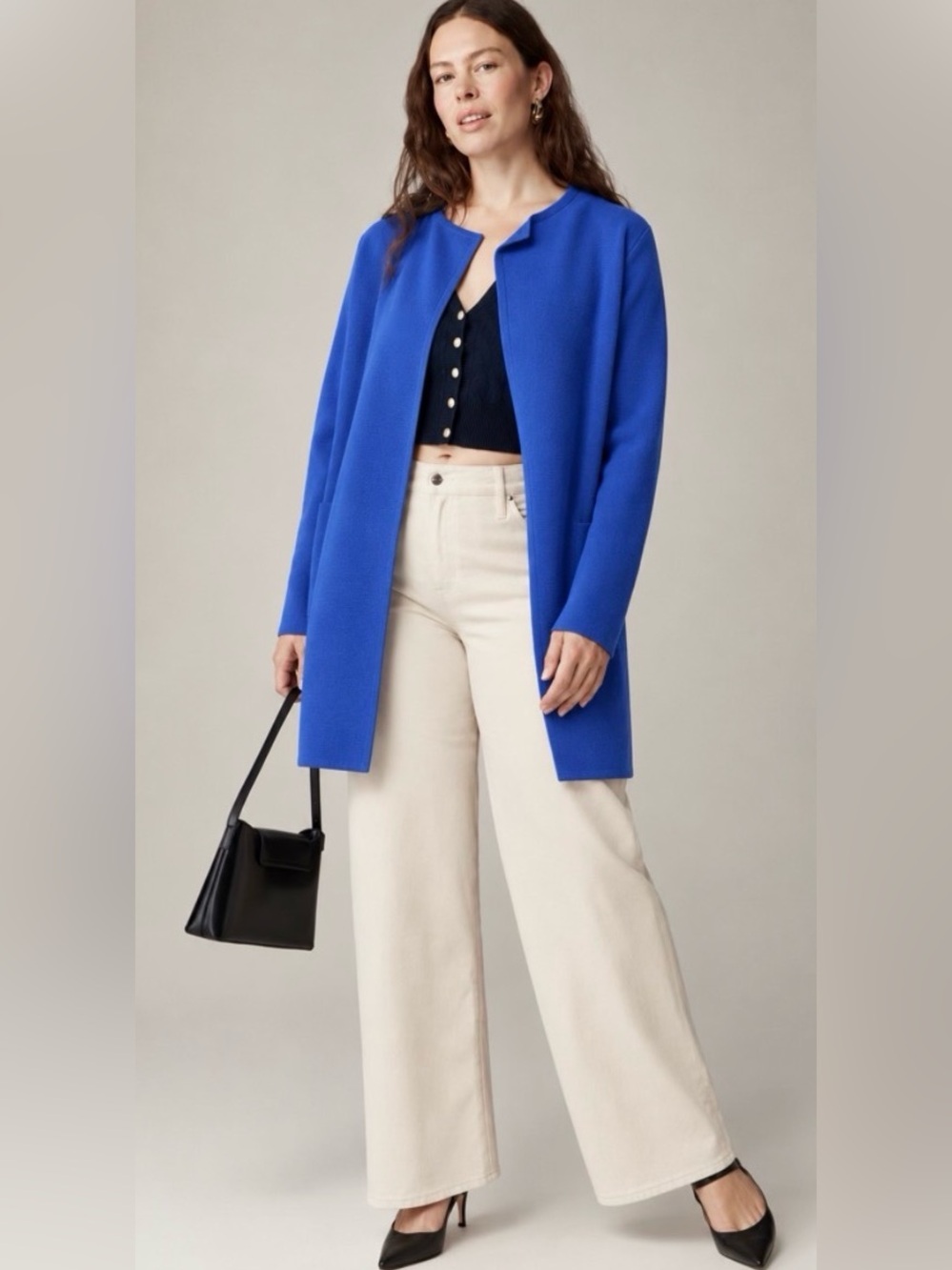 J. Crew Merino Wool Cotton Juliette Collarless Sweater Blazer Cardigan Blue XL